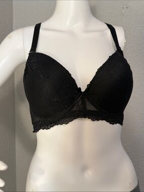 PARISIAN INTIMATES SZ 38 C Black Lace Push-Up Bra underwire convertable straps